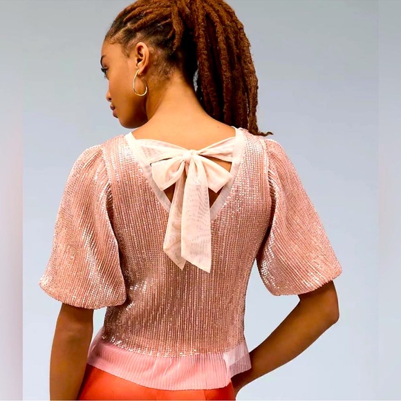 Anthropologie Sarah Hann Sequined Puff Sleeve Top NWT - Picture 1 of 12
